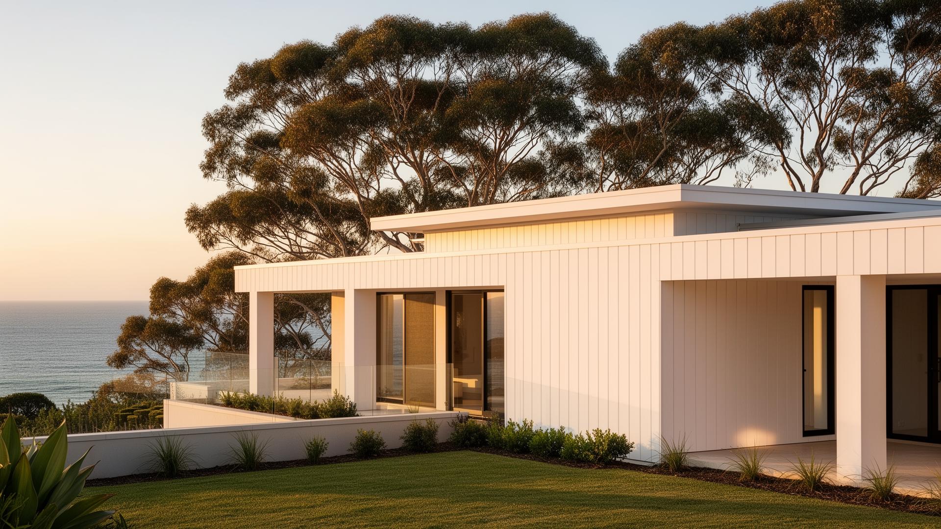 Coastal Wollongong home finished in crisp white vinyl cladding